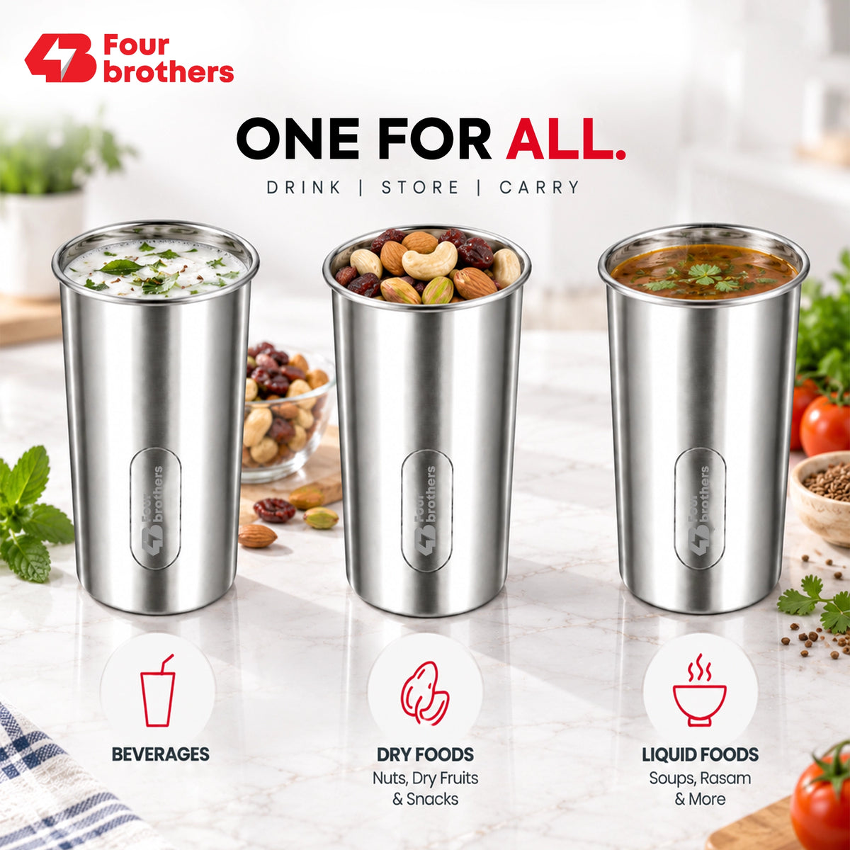 Stainless Steel Addon Tumbler with Airtight Leak Proof Lid Four Brothers | Four Brothers