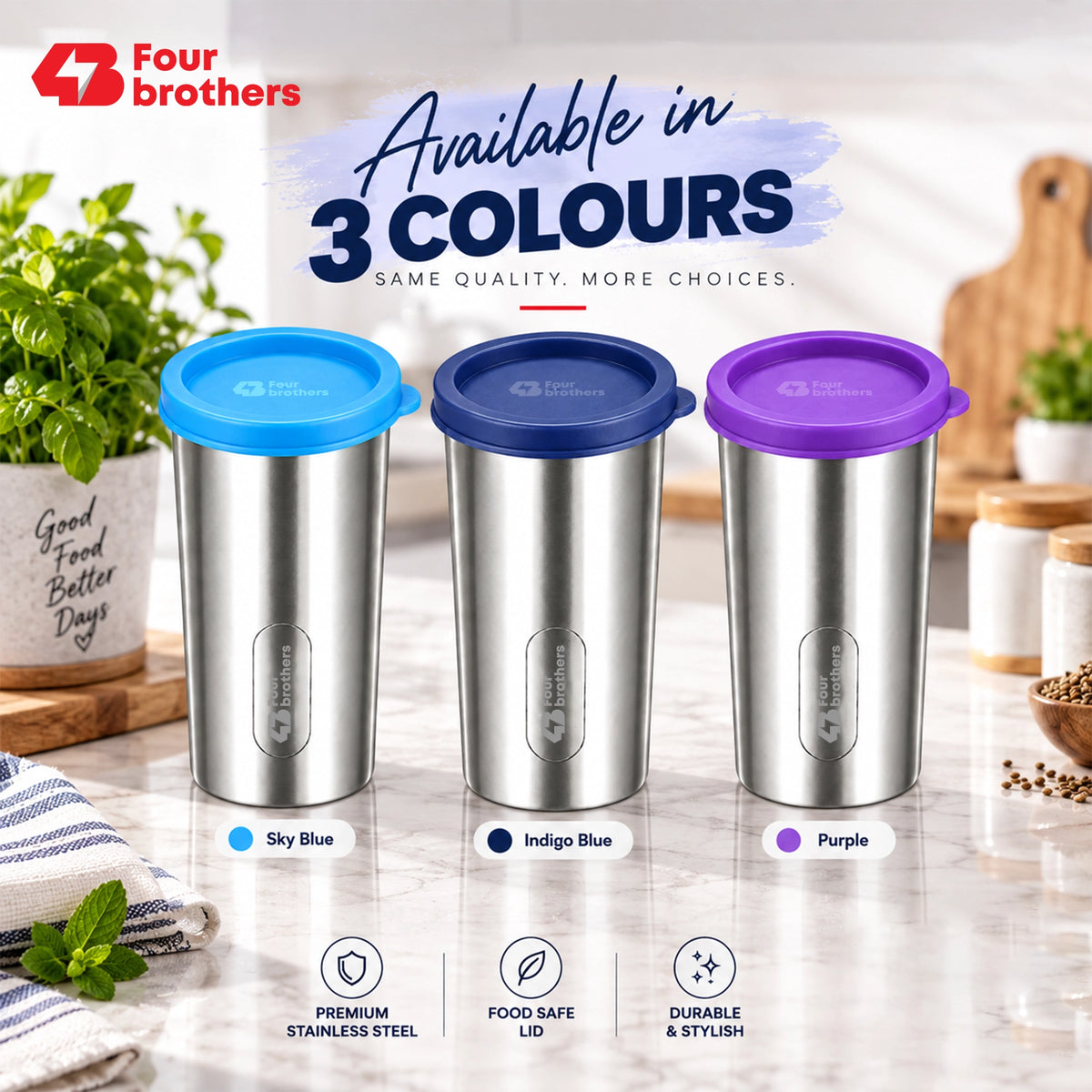 Stainless Steel Addon Tumbler with Airtight Leak Proof Lid Four Brothers | Four Brothers