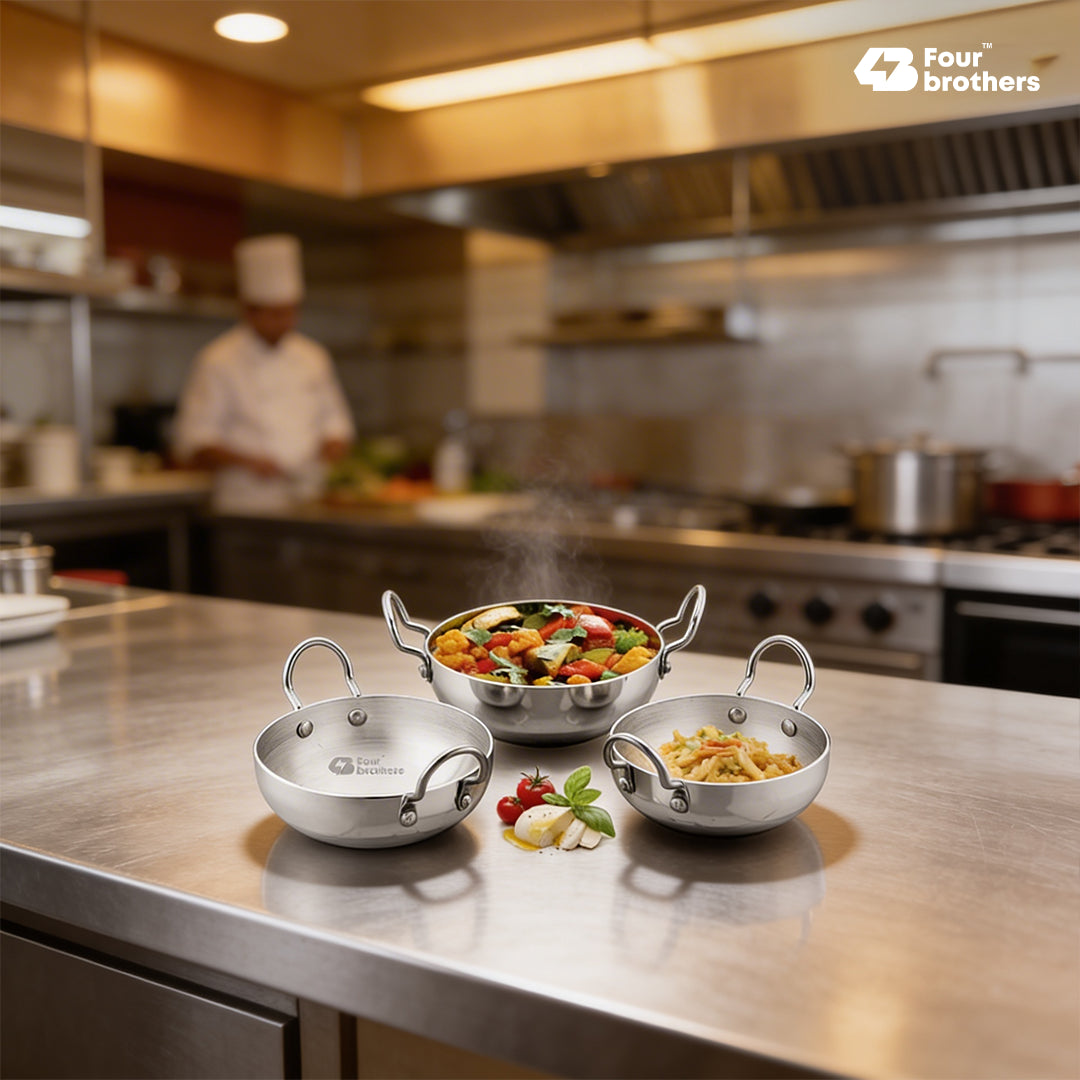 Aluminium Round Bottom Kadai for Kitchen - 3Pcs Set