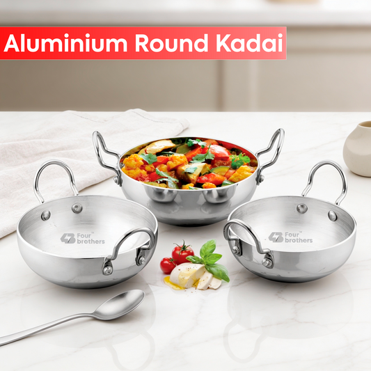 Aluminium Round Bottom Kadai for Kitchen - 3Pcs Set