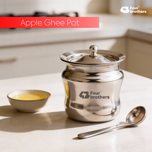 Apple Stainless Steel Ghee Pot with Spoon