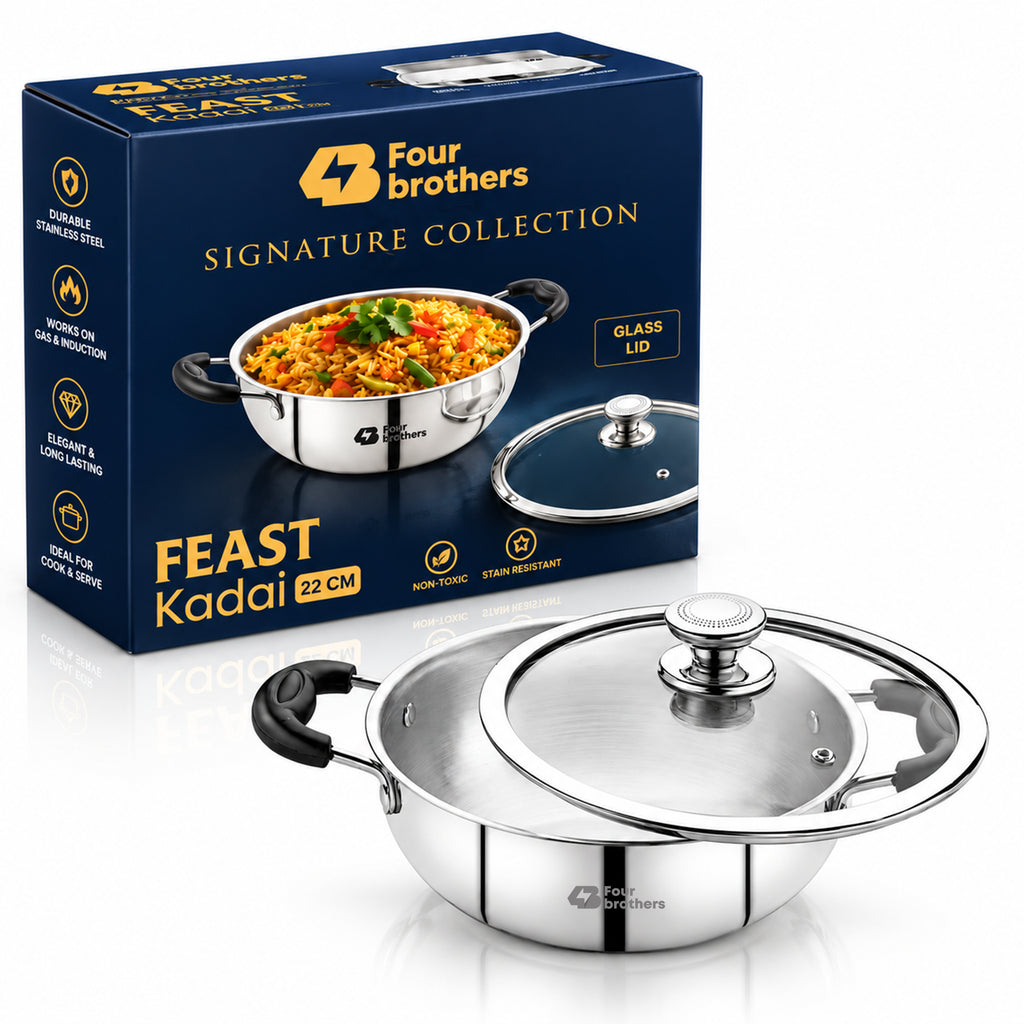 3 Litre Stainless Steel Feast Kadai with Glass Lid 
