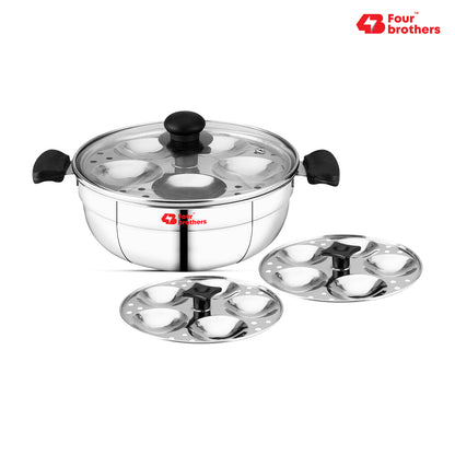 Smart Multi Kadai | Idly Pot with Glass Lid - Stainless Steel