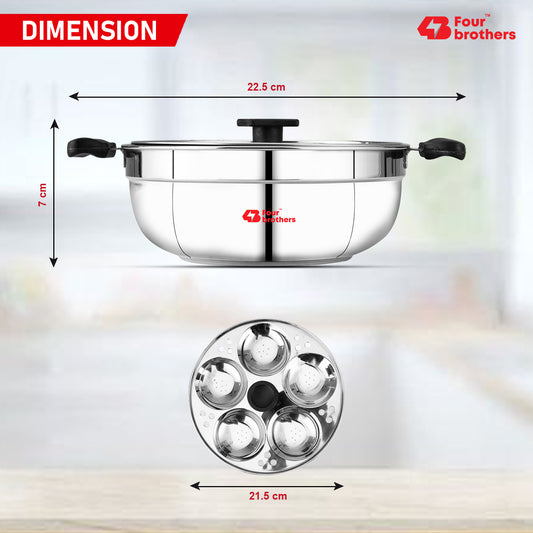 Smart Multi Kadai | Idly Pot with Glass Lid - Stainless Steel