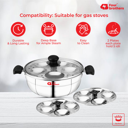 Smart Multi Kadai | Idly Pot with Glass Lid - Stainless Steel