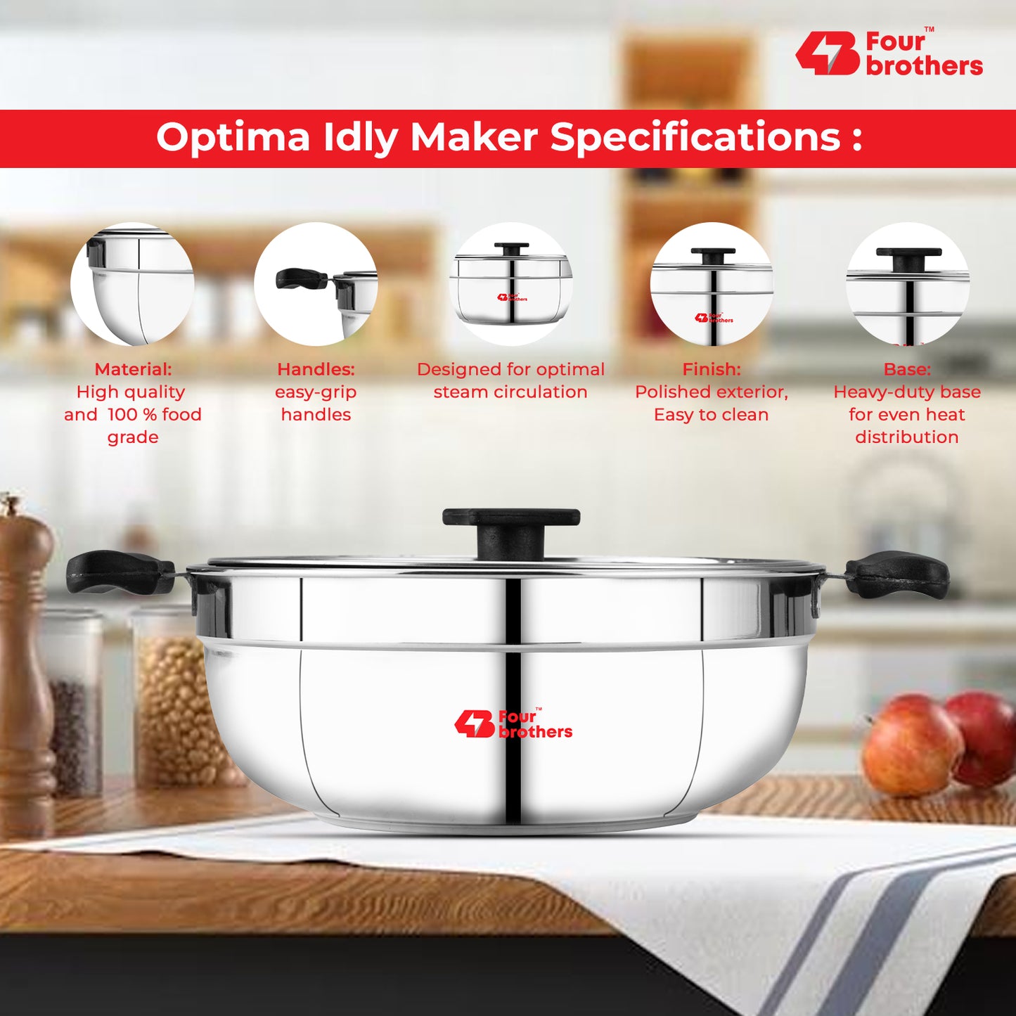 Smart Multi Kadai | Idly Pot with Glass Lid - Stainless Steel