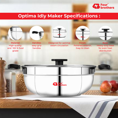 Smart Multi Kadai | Idly Pot with Glass Lid - Stainless Steel