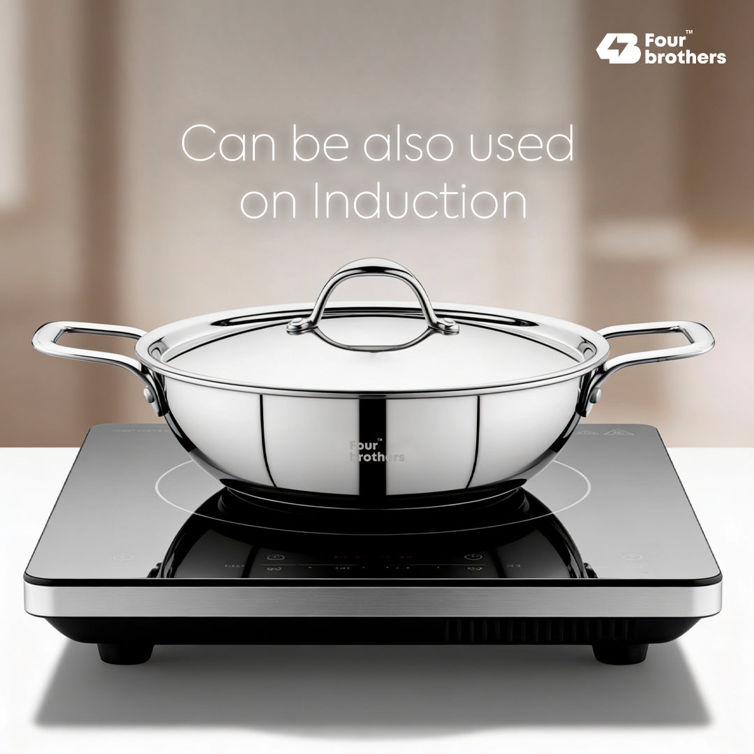 Triply Flat Bottom Kadai with Lid – Induction & Gas Compatible