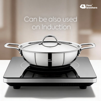 Triply Flat Bottom Kadai with Lid – Induction & Gas Compatible