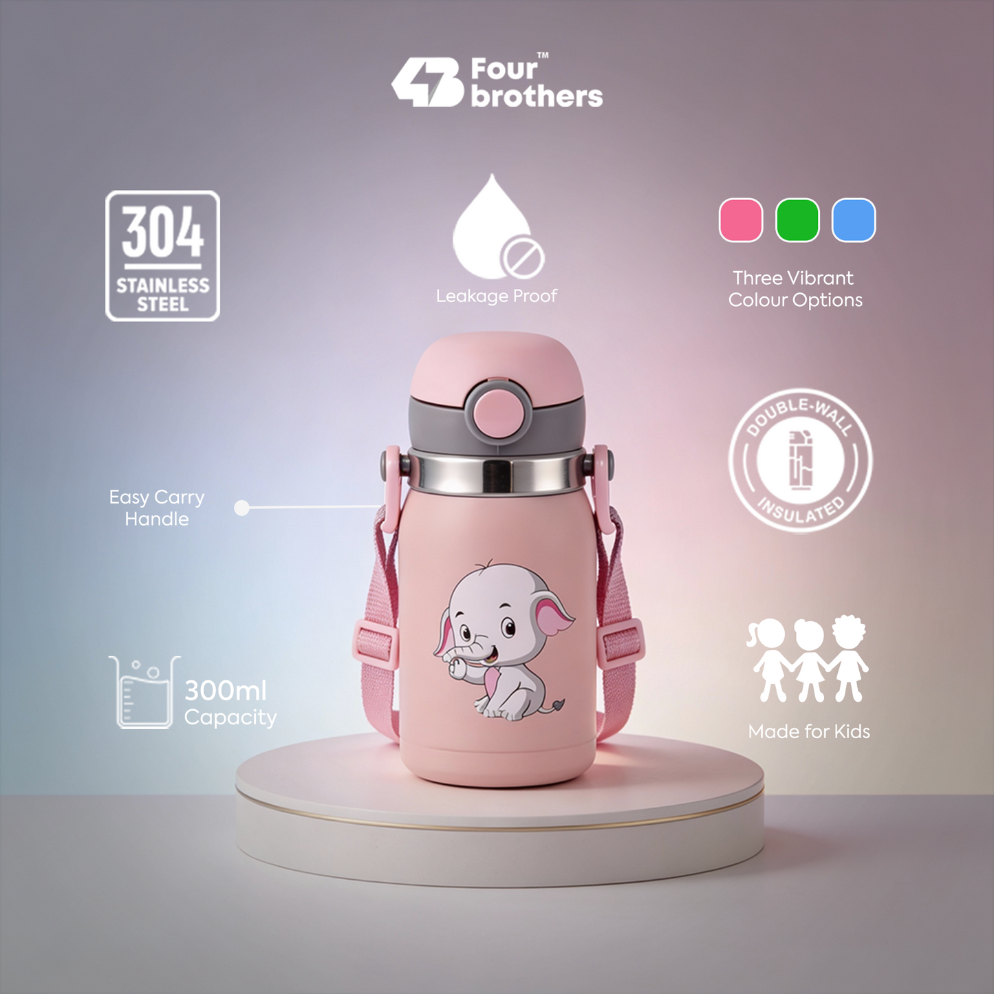 Kids Sipper Stainless Steel Water Bottle-Double Wall-300 ml