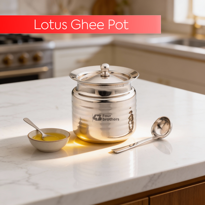 Lotus Stainless Steel Ghee Pot with Spoon