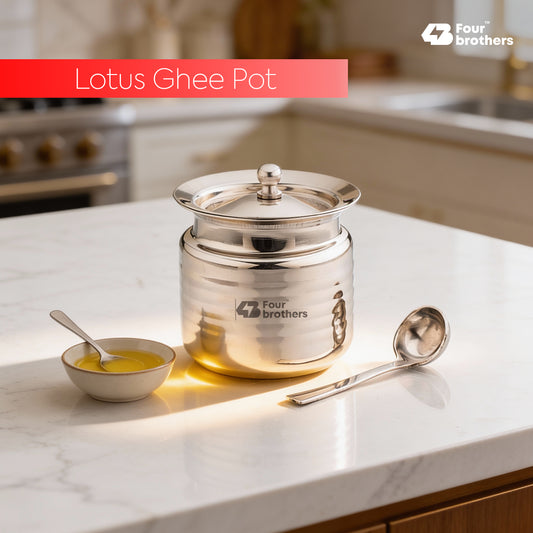 Lotus Stainless Steel Ghee Pot with Spoon