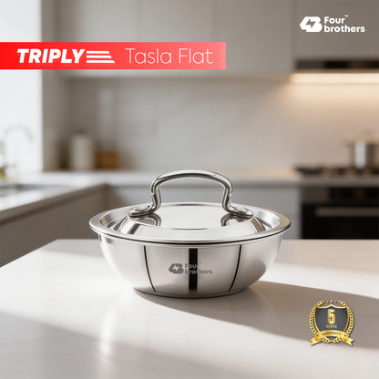 Triply Flat Bottom Tasla with Lid – Induction & Gas Compatible