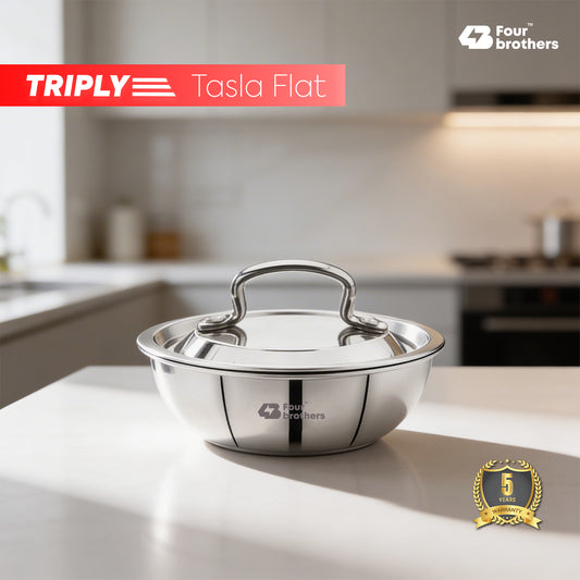 Triply Flat Bottom Tasla with Lid – Induction & Gas Compatible