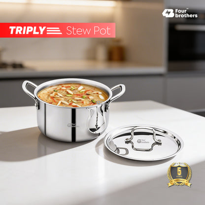Tri‑Ply Stew Pot with Lid Cover Stainless Steel