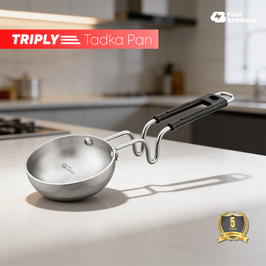 Triply Stainless Steel Tadka Pan – With Stay-Cool Handle | Fast, Even Tempering for Indian Cooking