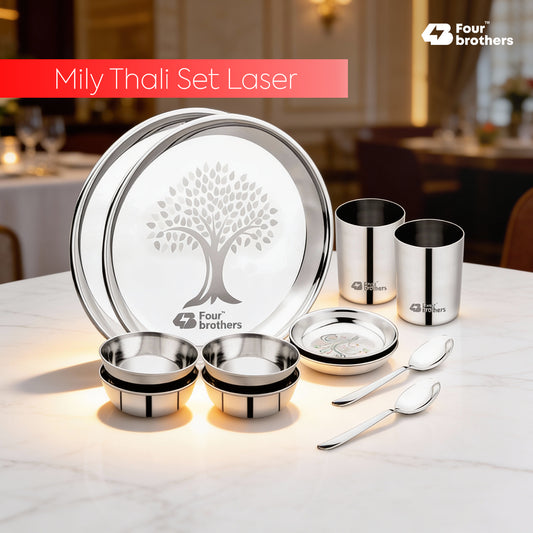 Mily Stainless Steel Thali Set – Laser Print Finish