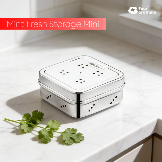 SS Mint & Coriander Storage Box | Fridge Fresh Herb Keeper | 100% Food Grade Steel