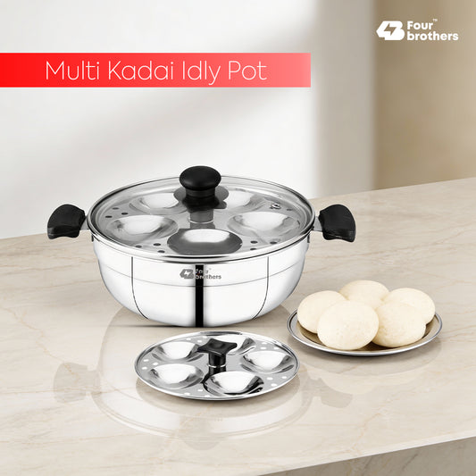 Smart Multi Kadai | Idly Pot with Glass Lid - Stainless Steel