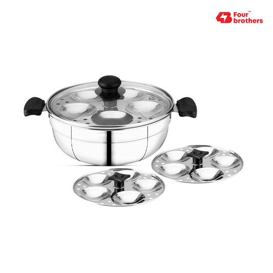 Smart Multi Kadai | Idly Pot with Glass Lid - Stainless Steel