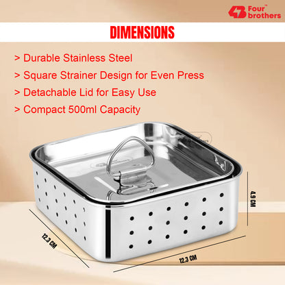 Stainless Steel Paneer Mould – 500ml Capacity (Square Shape)