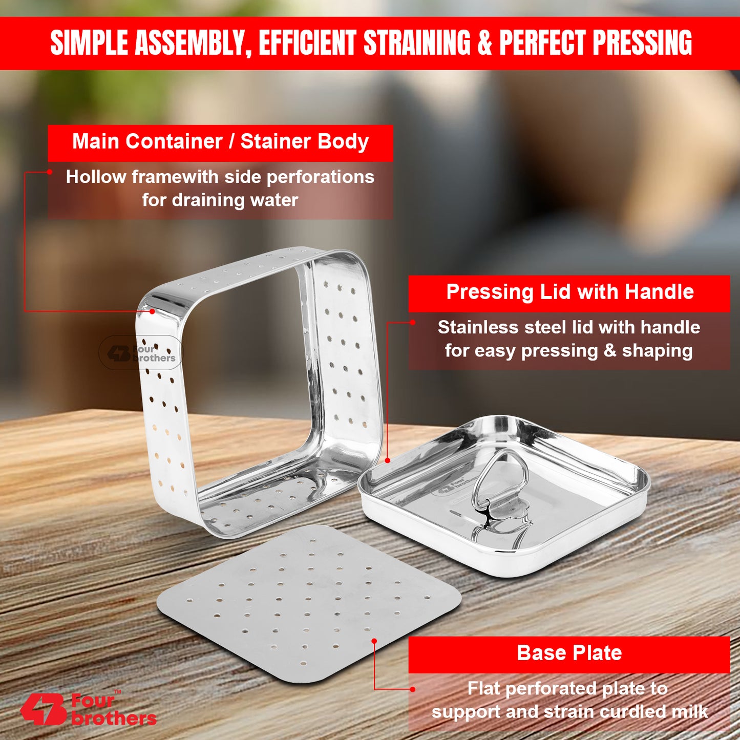 Stainless Steel Paneer Mould – 500ml Capacity (Square Shape)