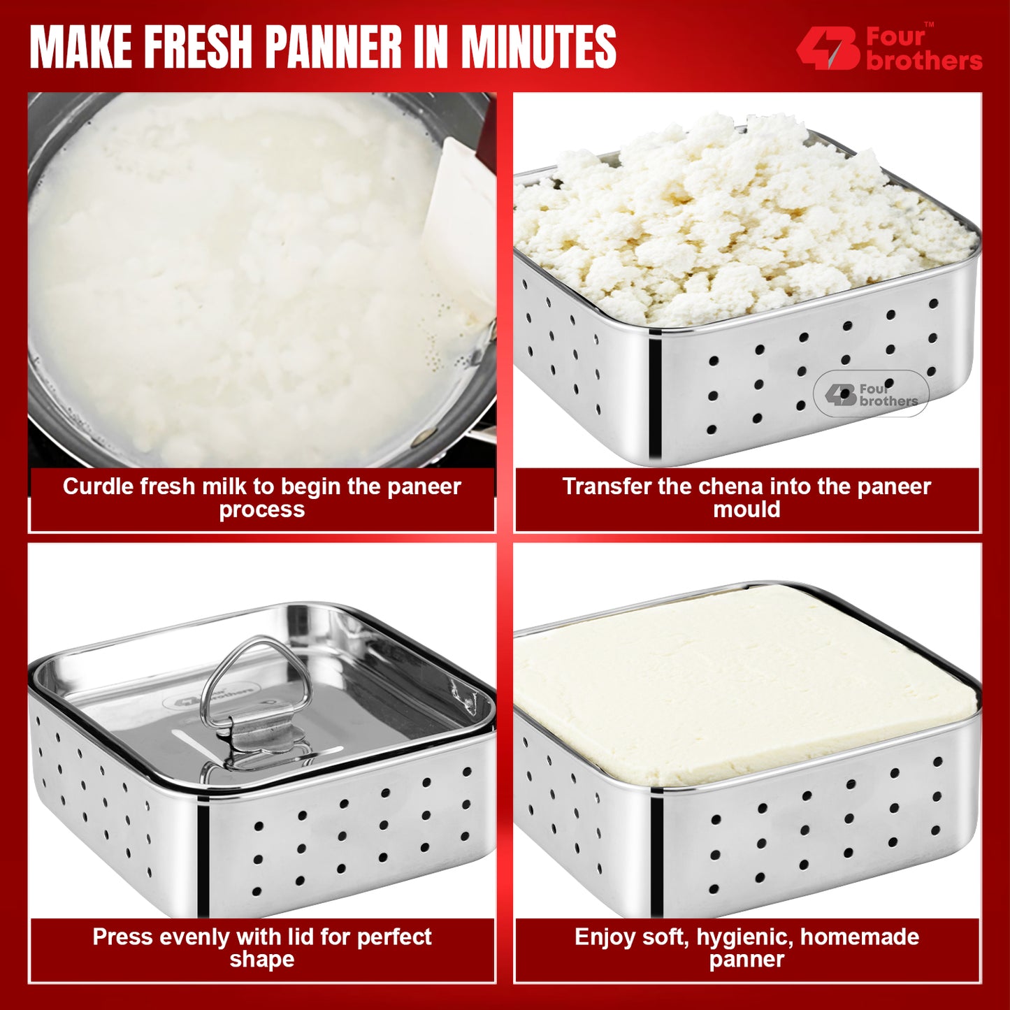 Stainless Steel Paneer Mould – 500ml Capacity (Square Shape)