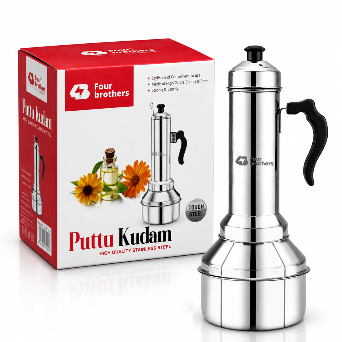 Puttu Kodam Stainless Steel Puttu Maker, Flat and Bulging | Four Brothers