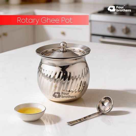 Rotary Stainless Steel Ghee Pot with Spoon