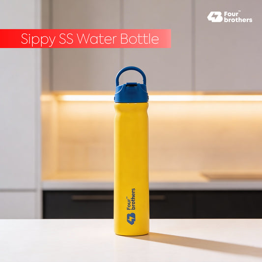 Four Brothers Stainless Steel Sipper Bottle ( Sippy ) – Single Wall, Leakproof Straw Water Bottle