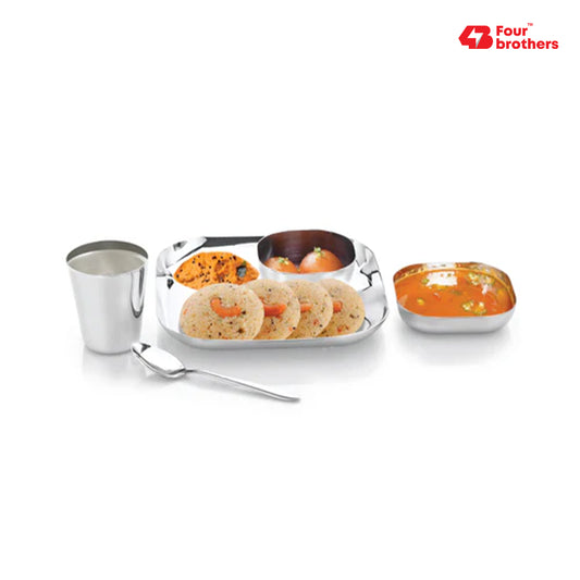 Square Thali Set 5 Pieces – 100% Stainless Steel, Rust‑Proof