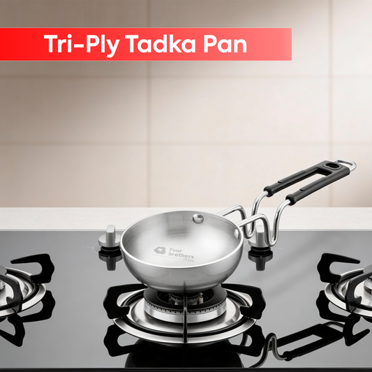 Triply Stainless Steel Tadka Pan – With Stay-Cool Handle | Fast, Even Tempering for Indian Cooking