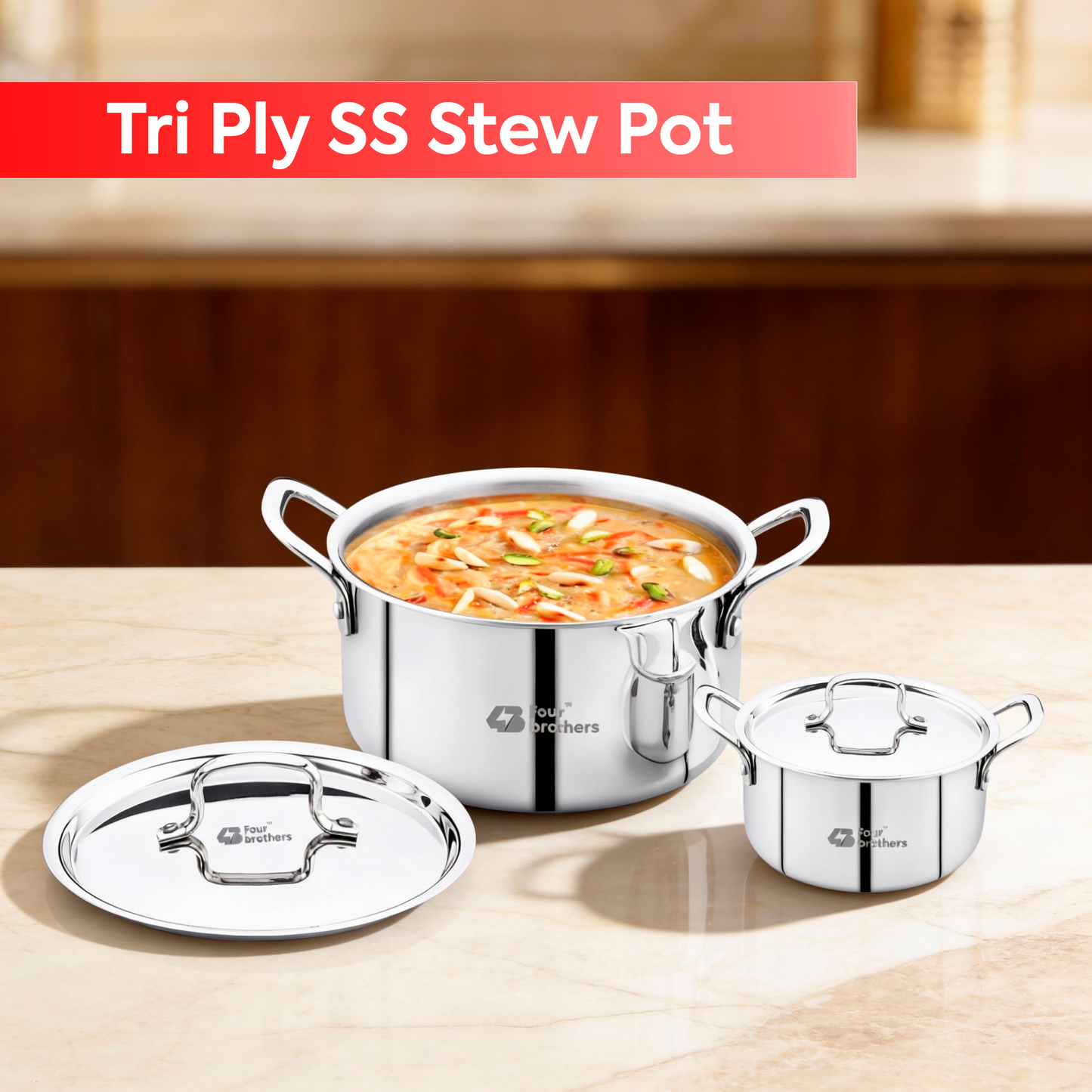 Tri‑Ply Stainless Steel Stew Pot with Lid Cover