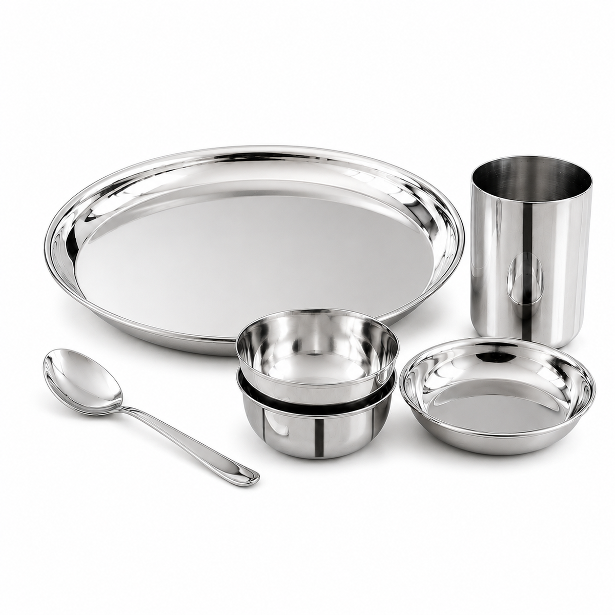 Mily 6 piece stainless steel thali set with regular finish