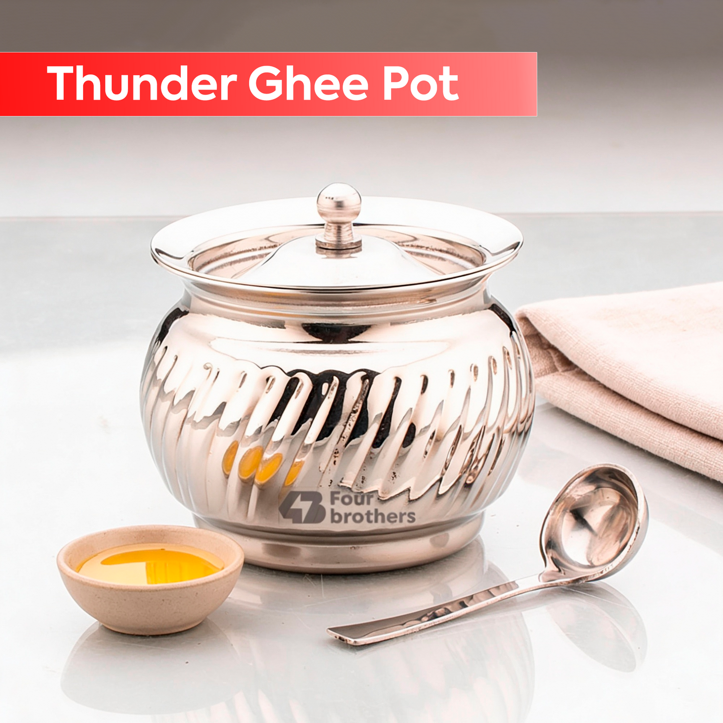 Thunder Stainless Steel Ghee/Oil Pot with Spoon