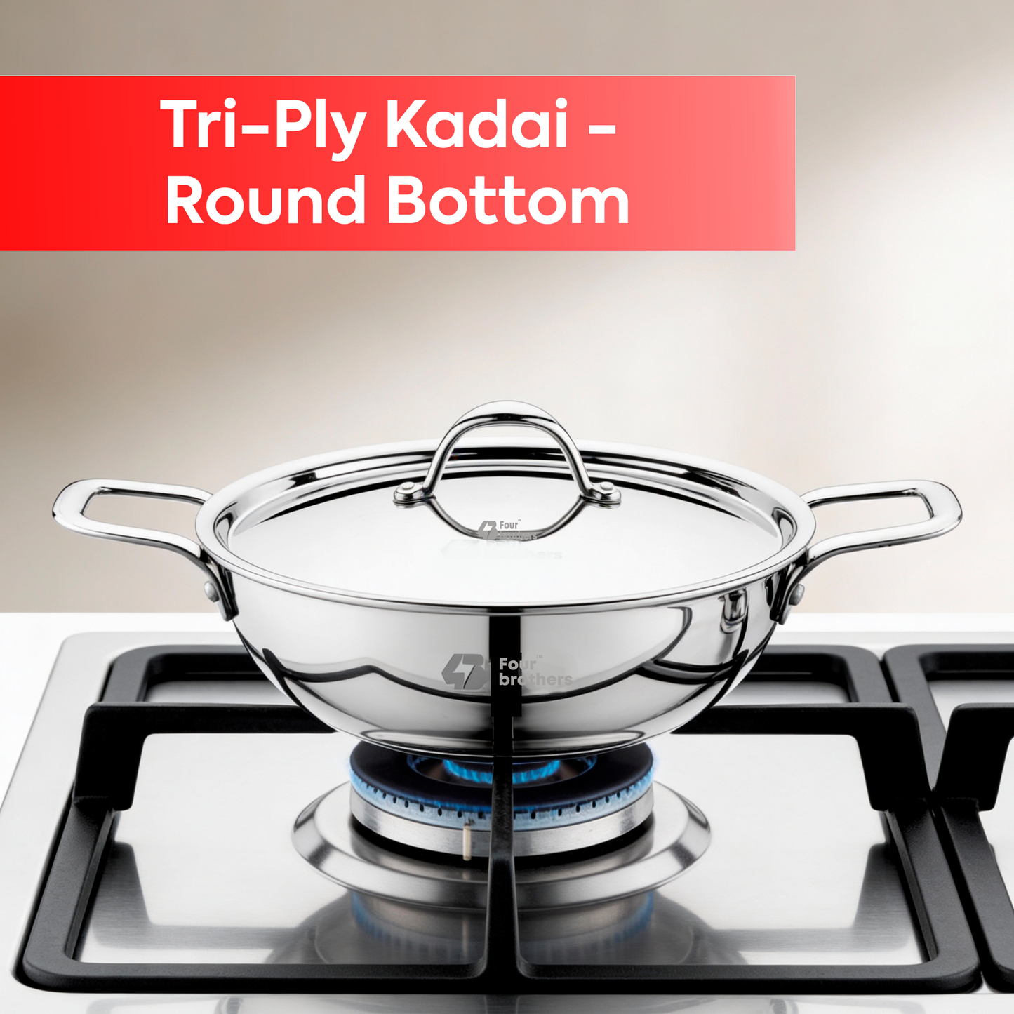 Triply Round Bottom Kadai with Lid – Gas Stove Only