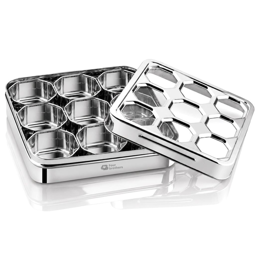 Matrix Stainless Steel Spice & Dry Fruit Box, 9 in 1 | Four Brothers