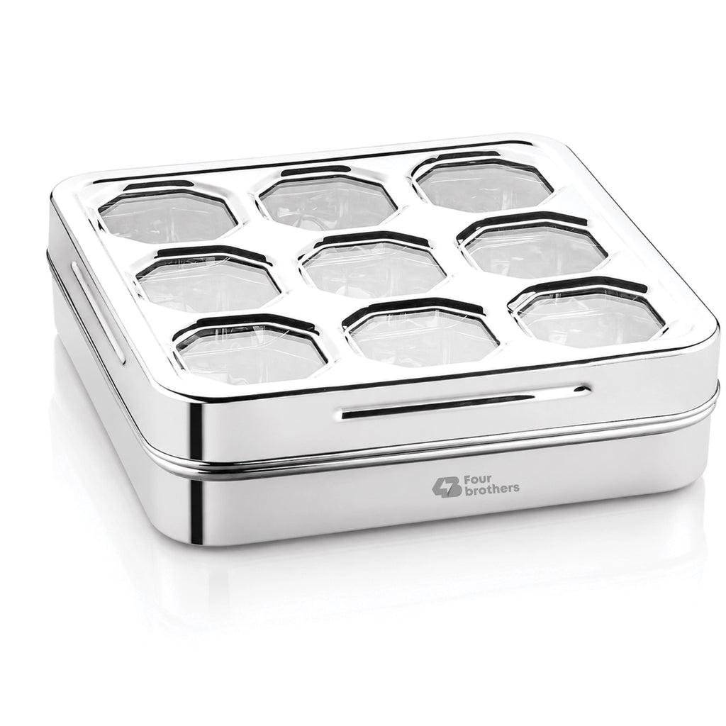 Matrix Stainless Steel Spice & Dry Fruit Box, 9 in 1 | Four Brothers