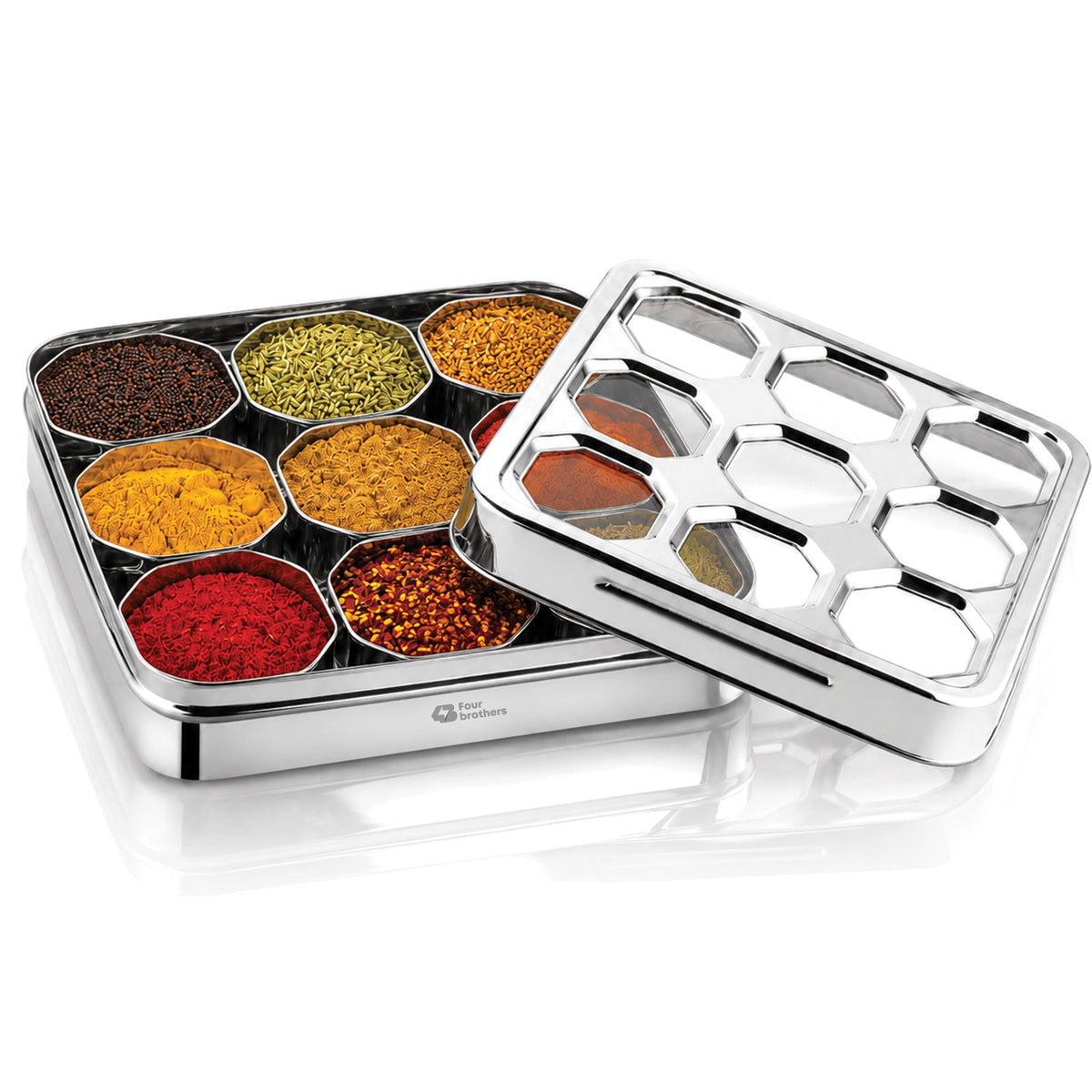 Matrix Stainless Steel Spice & Dry Fruit Box, 9 in 1 | Four Brothers